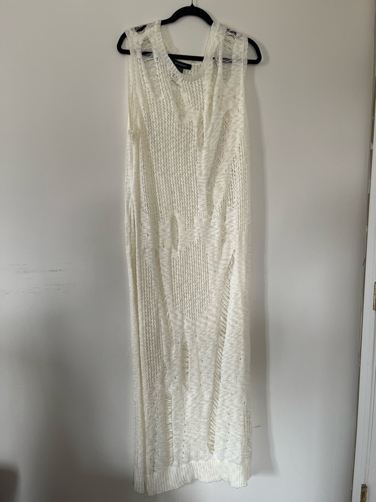 Ivory White Crochet Maxi Cover Up Dress Womens 22 Boho Beach Festival Coastal